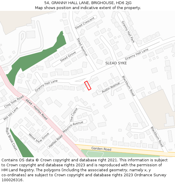 54, GRANNY HALL LANE, BRIGHOUSE, HD6 2JG: Location map and indicative extent of plot