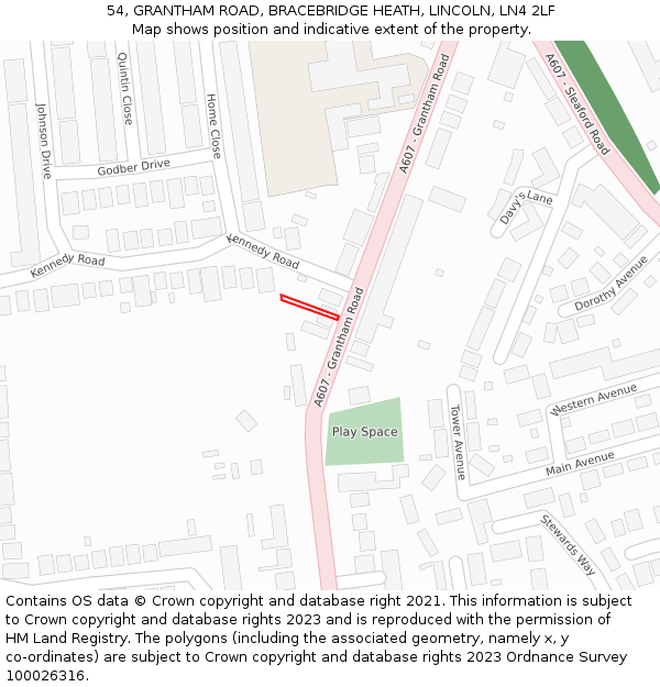 54, GRANTHAM ROAD, BRACEBRIDGE HEATH, LINCOLN, LN4 2LF: Location map and indicative extent of plot