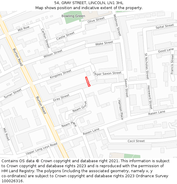 54, GRAY STREET, LINCOLN, LN1 3HL: Location map and indicative extent of plot