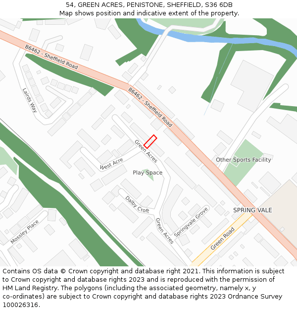 54, GREEN ACRES, PENISTONE, SHEFFIELD, S36 6DB: Location map and indicative extent of plot