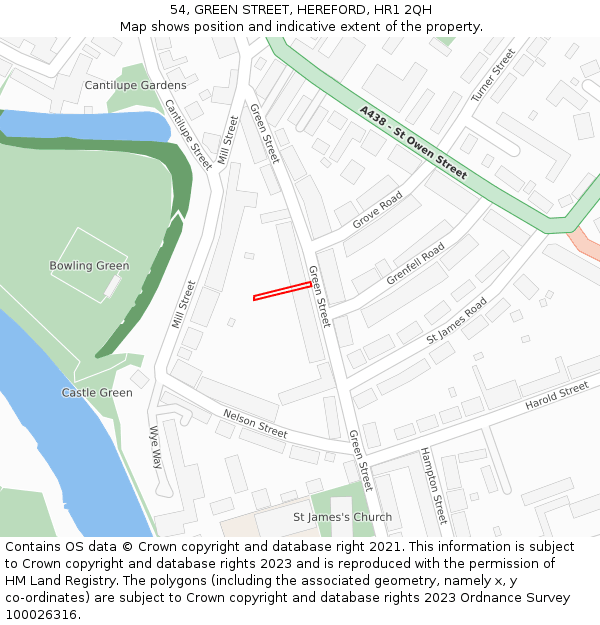 54, GREEN STREET, HEREFORD, HR1 2QH: Location map and indicative extent of plot