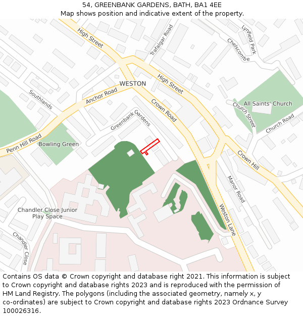 54, GREENBANK GARDENS, BATH, BA1 4EE: Location map and indicative extent of plot