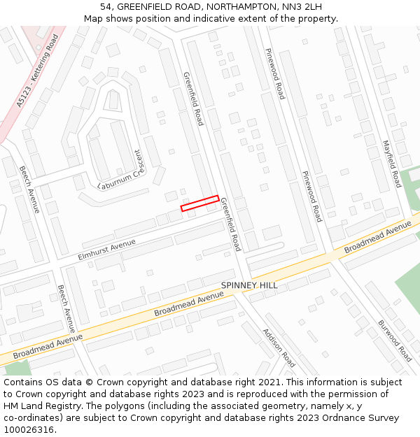54, GREENFIELD ROAD, NORTHAMPTON, NN3 2LH: Location map and indicative extent of plot