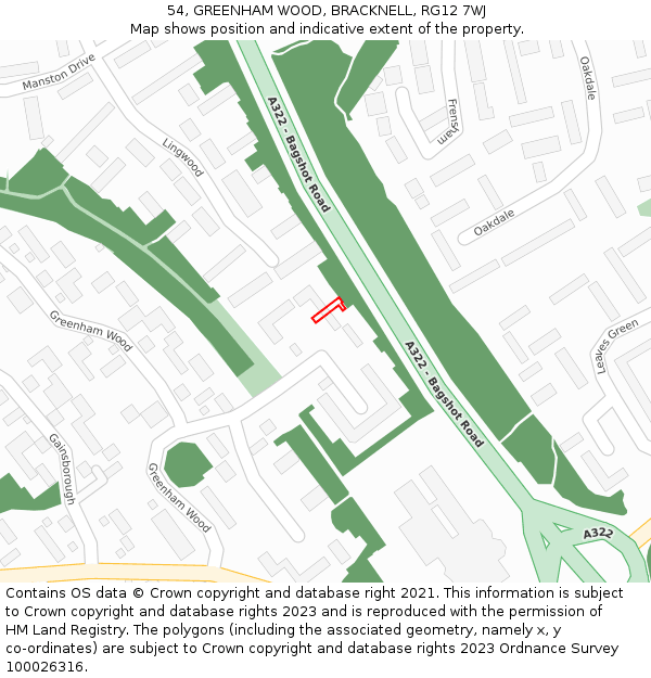 54, GREENHAM WOOD, BRACKNELL, RG12 7WJ: Location map and indicative extent of plot