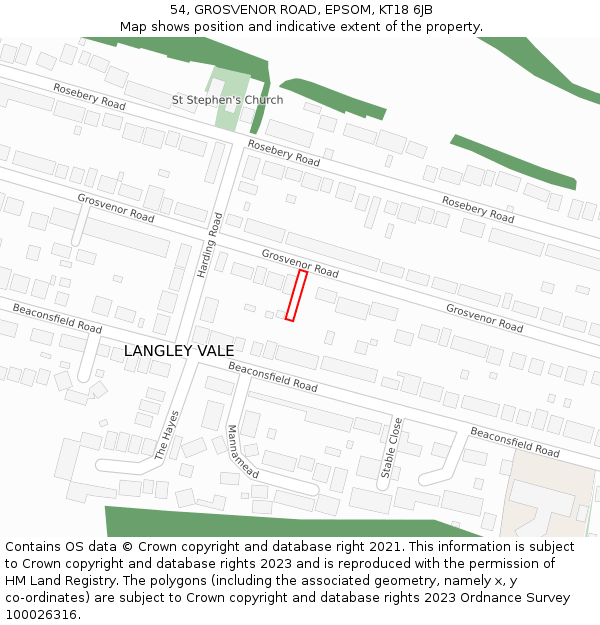 54, GROSVENOR ROAD, EPSOM, KT18 6JB: Location map and indicative extent of plot