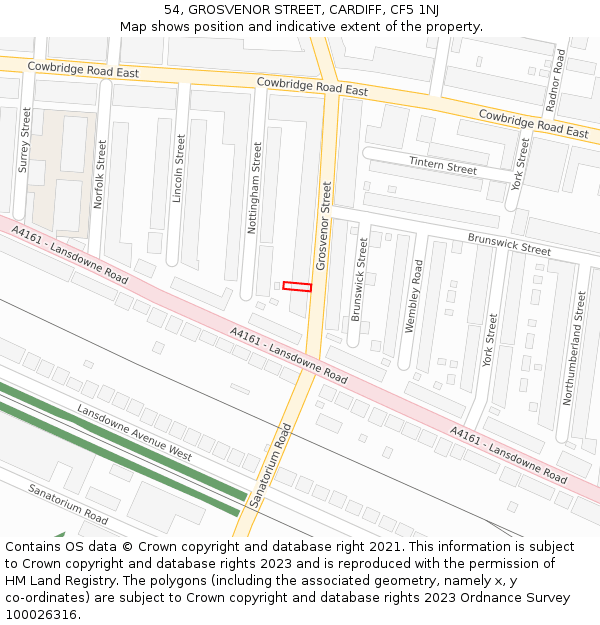 54, GROSVENOR STREET, CARDIFF, CF5 1NJ: Location map and indicative extent of plot