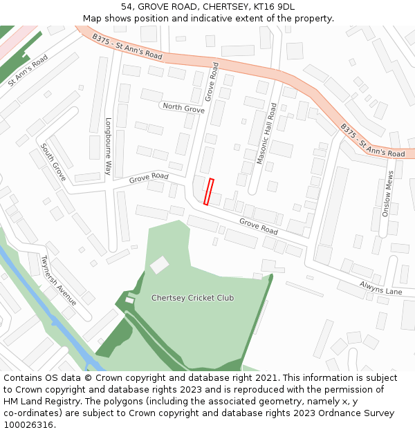 54, GROVE ROAD, CHERTSEY, KT16 9DL: Location map and indicative extent of plot