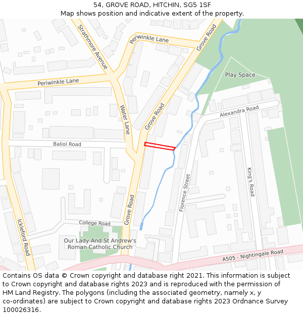 54, GROVE ROAD, HITCHIN, SG5 1SF: Location map and indicative extent of plot