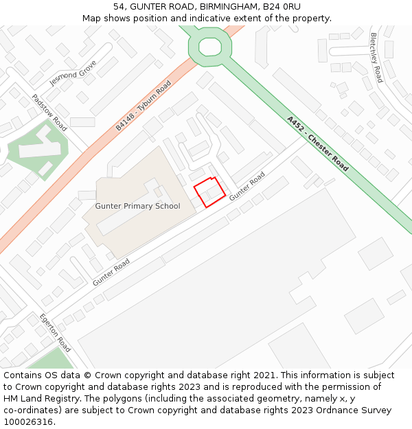 54, GUNTER ROAD, BIRMINGHAM, B24 0RU: Location map and indicative extent of plot