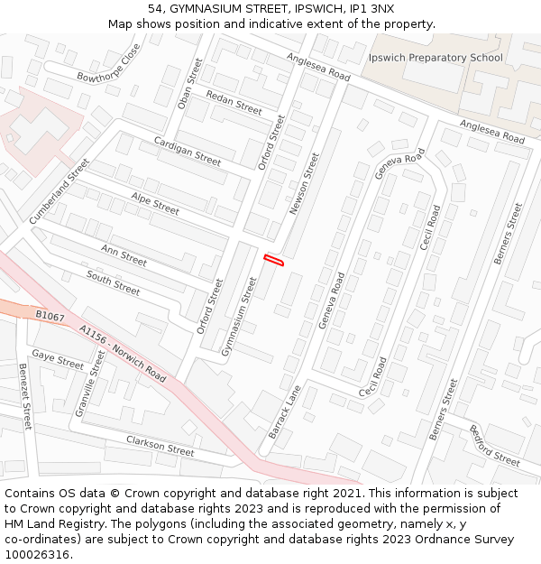 54, GYMNASIUM STREET, IPSWICH, IP1 3NX: Location map and indicative extent of plot