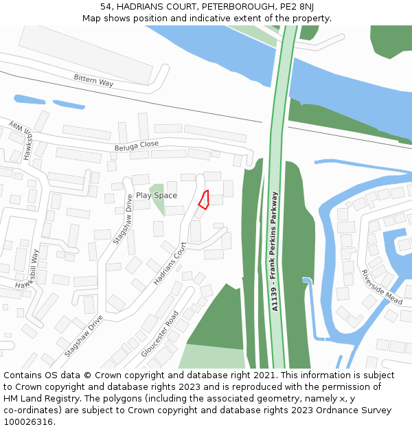 54, HADRIANS COURT, PETERBOROUGH, PE2 8NJ: Location map and indicative extent of plot