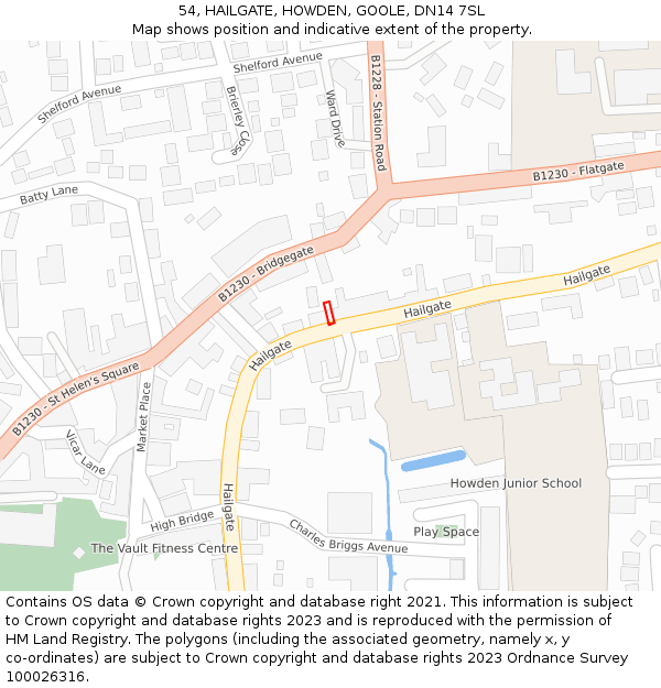 54, HAILGATE, HOWDEN, GOOLE, DN14 7SL: Location map and indicative extent of plot
