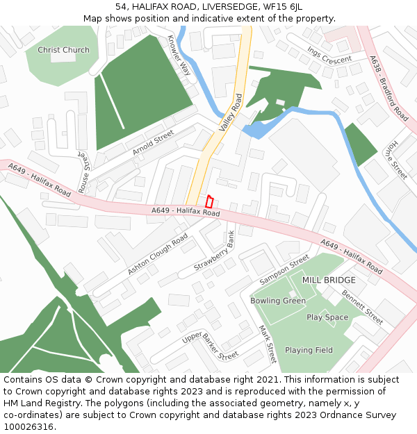 54, HALIFAX ROAD, LIVERSEDGE, WF15 6JL: Location map and indicative extent of plot