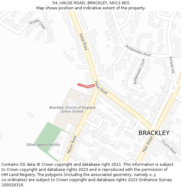 54, HALSE ROAD, BRACKLEY, NN13 6EG: Location map and indicative extent of plot