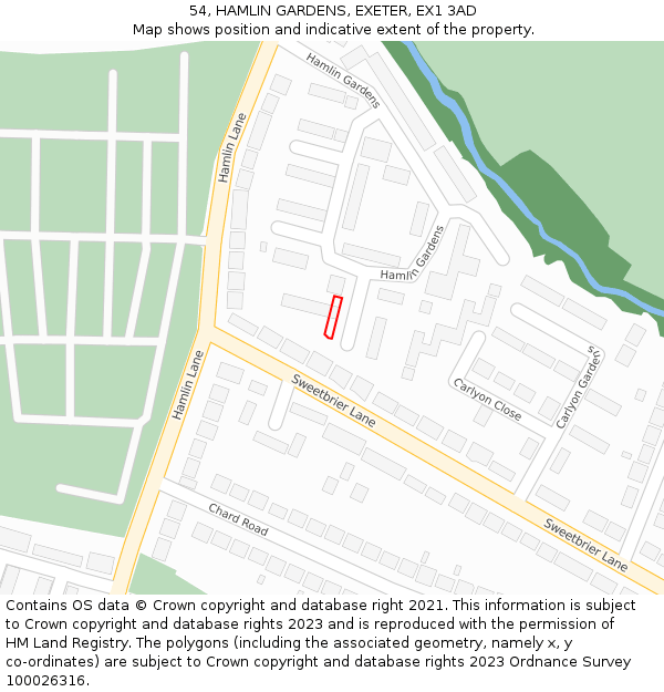 54, HAMLIN GARDENS, EXETER, EX1 3AD: Location map and indicative extent of plot