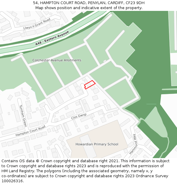 54, HAMPTON COURT ROAD, PENYLAN, CARDIFF, CF23 9DH: Location map and indicative extent of plot