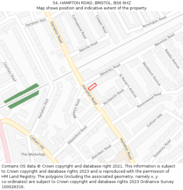 54, HAMPTON ROAD, BRISTOL, BS6 6HZ: Location map and indicative extent of plot