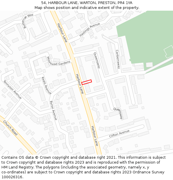 54, HARBOUR LANE, WARTON, PRESTON, PR4 1YA: Location map and indicative extent of plot