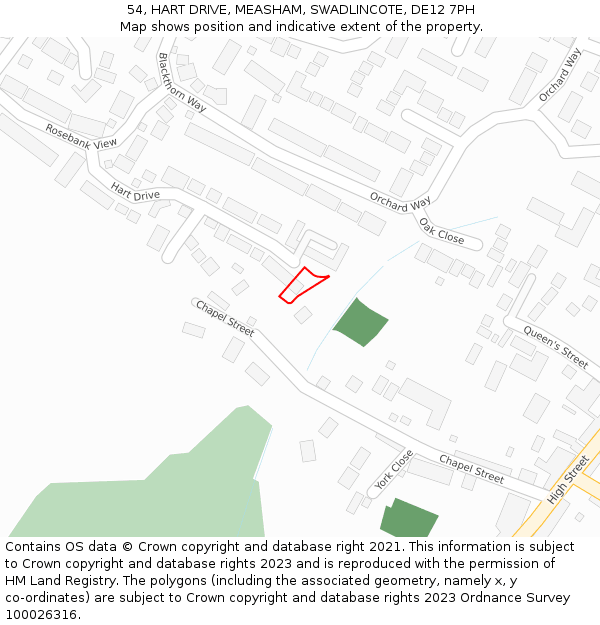 54, HART DRIVE, MEASHAM, SWADLINCOTE, DE12 7PH: Location map and indicative extent of plot