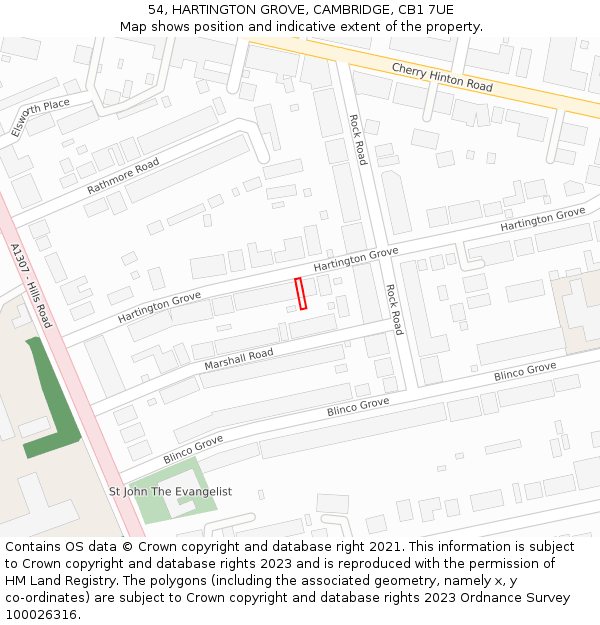 54, HARTINGTON GROVE, CAMBRIDGE, CB1 7UE: Location map and indicative extent of plot