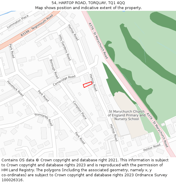 54, HARTOP ROAD, TORQUAY, TQ1 4QQ: Location map and indicative extent of plot