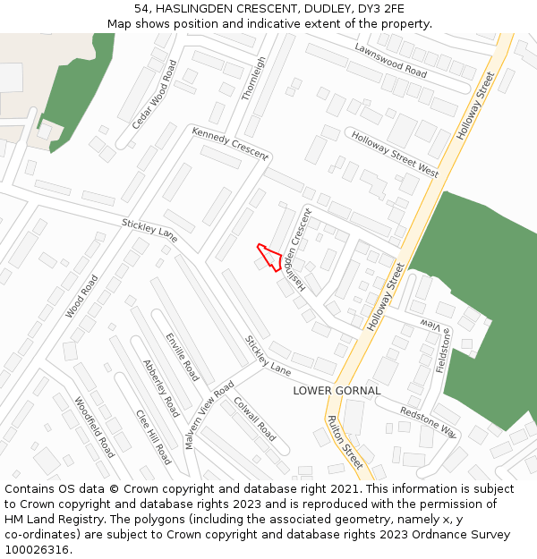 54, HASLINGDEN CRESCENT, DUDLEY, DY3 2FE: Location map and indicative extent of plot