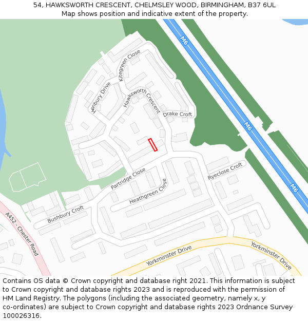54, HAWKSWORTH CRESCENT, CHELMSLEY WOOD, BIRMINGHAM, B37 6UL: Location map and indicative extent of plot