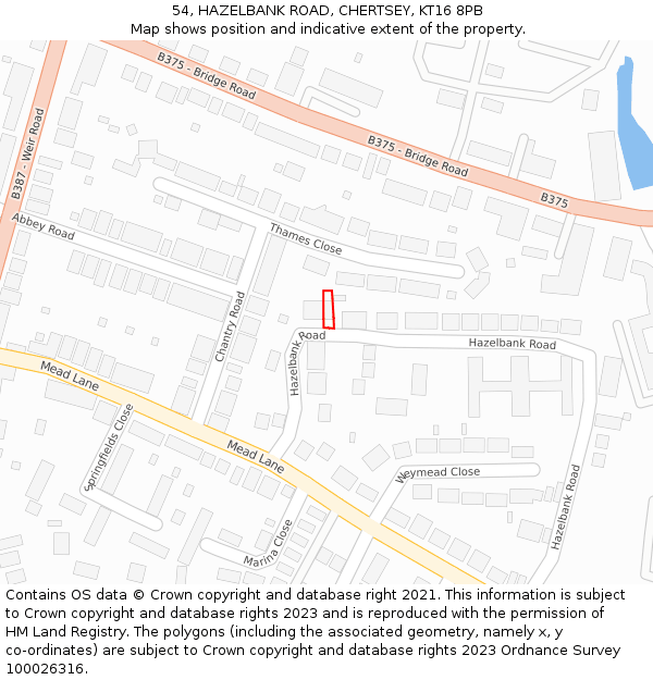 54, HAZELBANK ROAD, CHERTSEY, KT16 8PB: Location map and indicative extent of plot