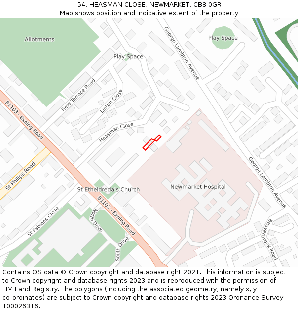 54, HEASMAN CLOSE, NEWMARKET, CB8 0GR: Location map and indicative extent of plot
