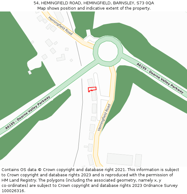 54, HEMINGFIELD ROAD, HEMINGFIELD, BARNSLEY, S73 0QA: Location map and indicative extent of plot
