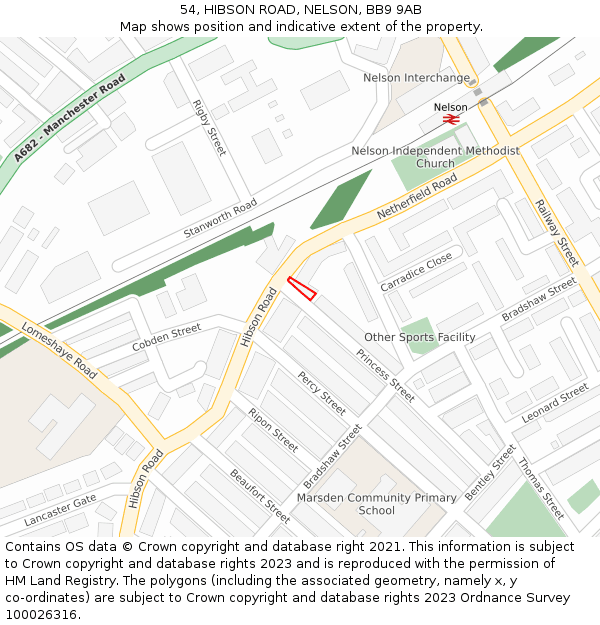 54, HIBSON ROAD, NELSON, BB9 9AB: Location map and indicative extent of plot