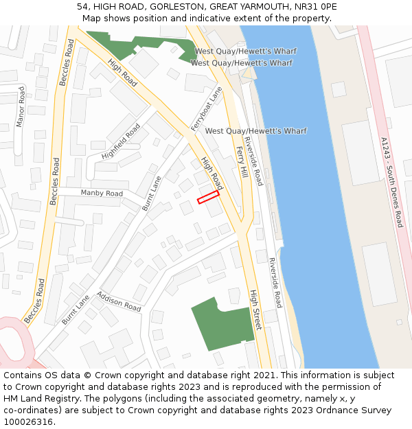 54, HIGH ROAD, GORLESTON, GREAT YARMOUTH, NR31 0PE: Location map and indicative extent of plot