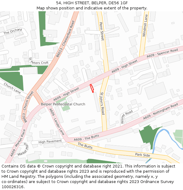 54, HIGH STREET, BELPER, DE56 1GF: Location map and indicative extent of plot