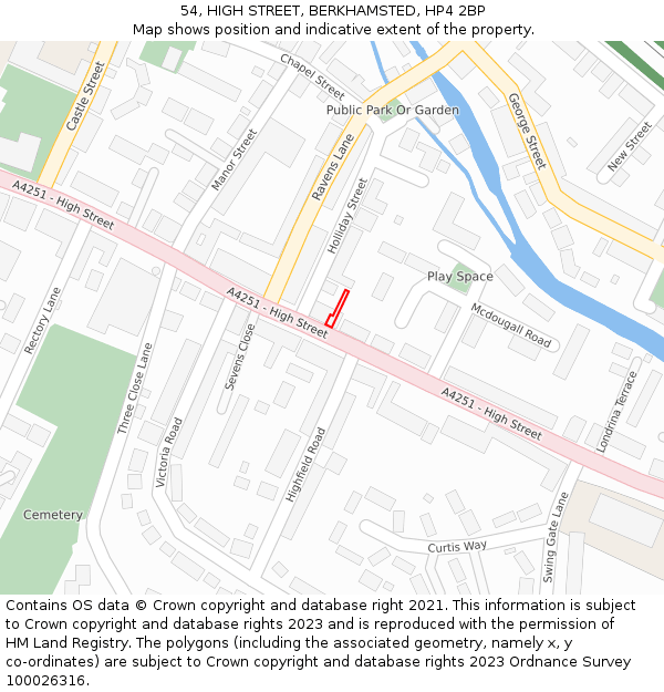54, HIGH STREET, BERKHAMSTED, HP4 2BP: Location map and indicative extent of plot