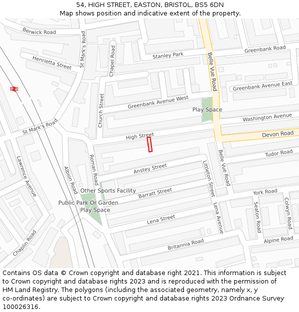 54, HIGH STREET, EASTON, BRISTOL, BS5 6DN: Location map and indicative extent of plot