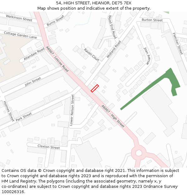 54, HIGH STREET, HEANOR, DE75 7EX: Location map and indicative extent of plot