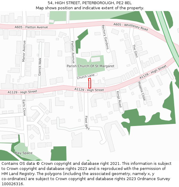 54, HIGH STREET, PETERBOROUGH, PE2 8EL: Location map and indicative extent of plot