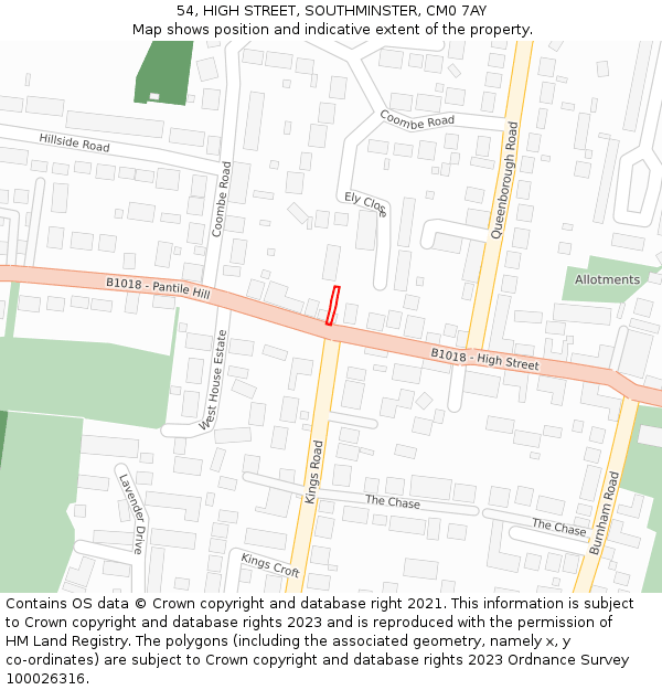 54, HIGH STREET, SOUTHMINSTER, CM0 7AY: Location map and indicative extent of plot