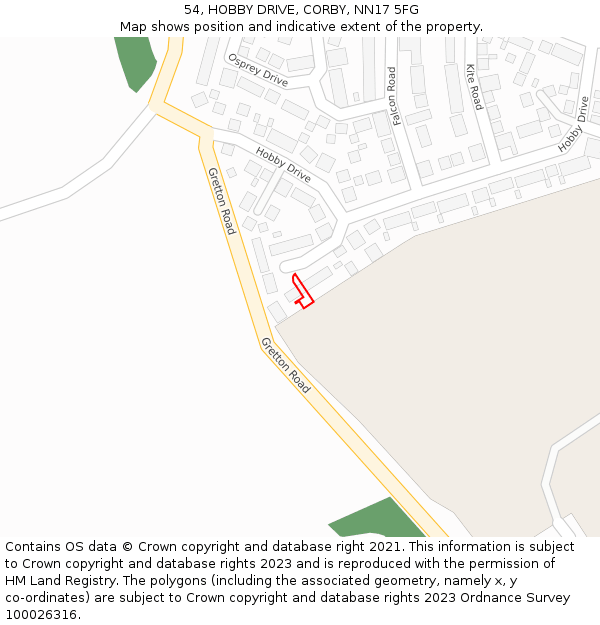 54, HOBBY DRIVE, CORBY, NN17 5FG: Location map and indicative extent of plot