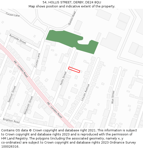 54, HOLLIS STREET, DERBY, DE24 8QU: Location map and indicative extent of plot