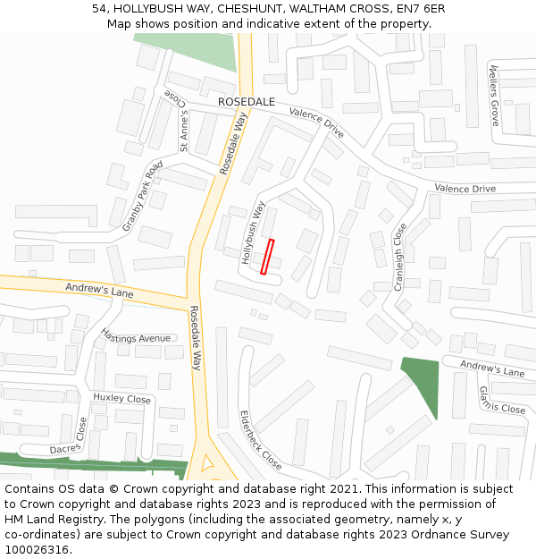 54, HOLLYBUSH WAY, CHESHUNT, WALTHAM CROSS, EN7 6ER: Location map and indicative extent of plot