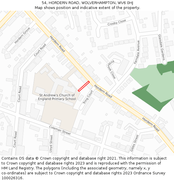 54, HORDERN ROAD, WOLVERHAMPTON, WV6 0HJ: Location map and indicative extent of plot