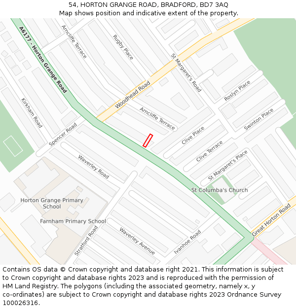 54, HORTON GRANGE ROAD, BRADFORD, BD7 3AQ: Location map and indicative extent of plot