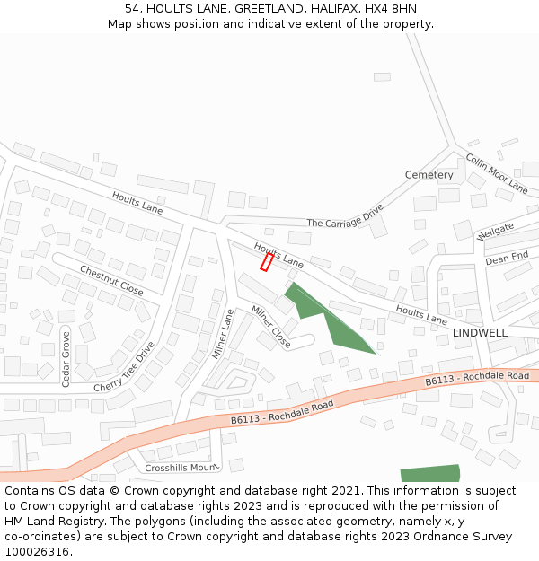 54, HOULTS LANE, GREETLAND, HALIFAX, HX4 8HN: Location map and indicative extent of plot