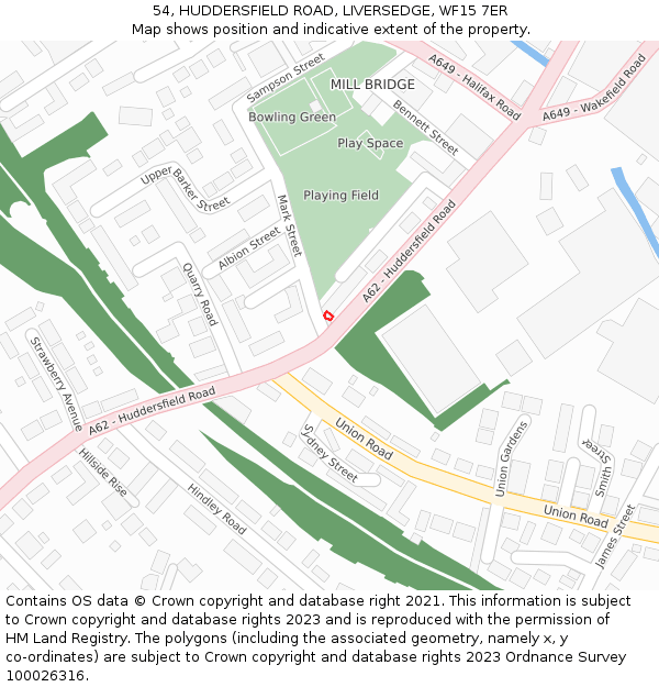 54, HUDDERSFIELD ROAD, LIVERSEDGE, WF15 7ER: Location map and indicative extent of plot