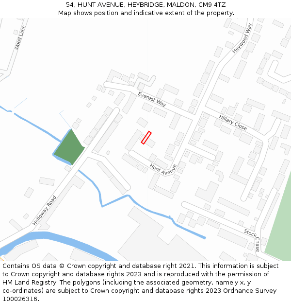 54, HUNT AVENUE, HEYBRIDGE, MALDON, CM9 4TZ: Location map and indicative extent of plot