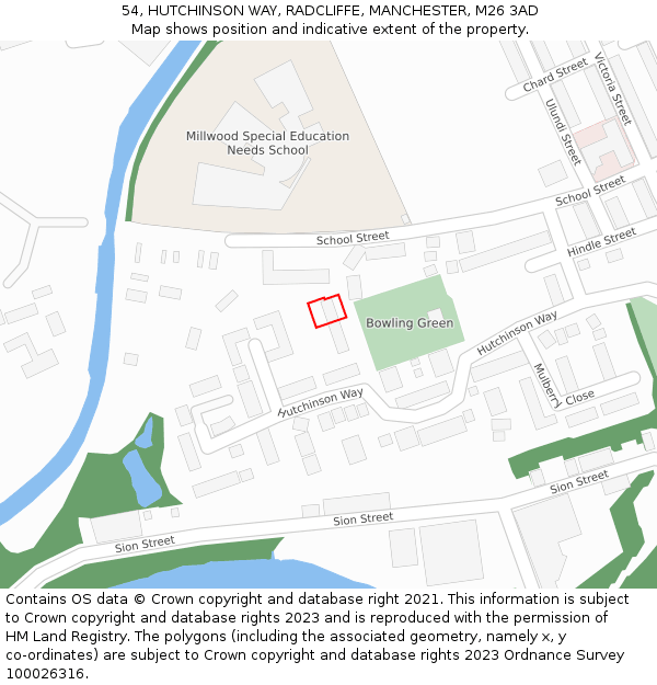 54, HUTCHINSON WAY, RADCLIFFE, MANCHESTER, M26 3AD: Location map and indicative extent of plot