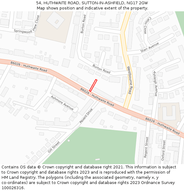 54, HUTHWAITE ROAD, SUTTON-IN-ASHFIELD, NG17 2GW: Location map and indicative extent of plot
