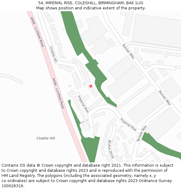 54, IMPERIAL RISE, COLESHILL, BIRMINGHAM, B46 1UG: Location map and indicative extent of plot