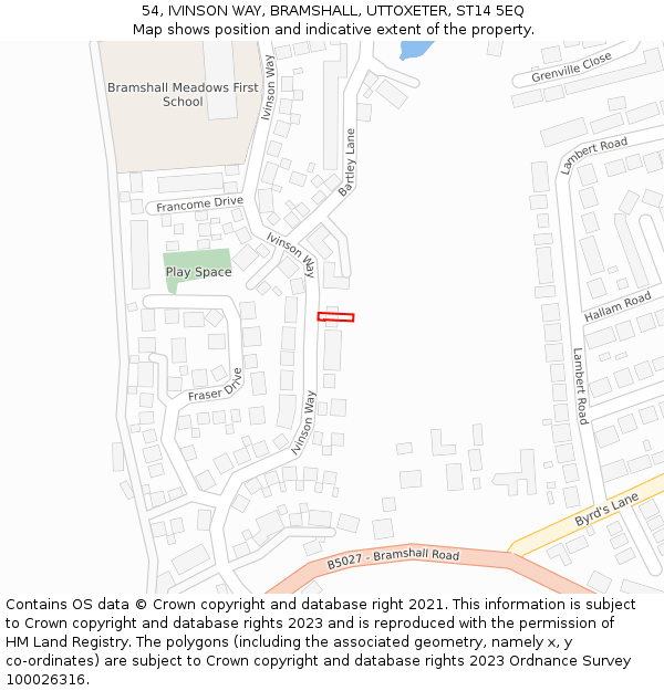 54, IVINSON WAY, BRAMSHALL, UTTOXETER, ST14 5EQ: Location map and indicative extent of plot